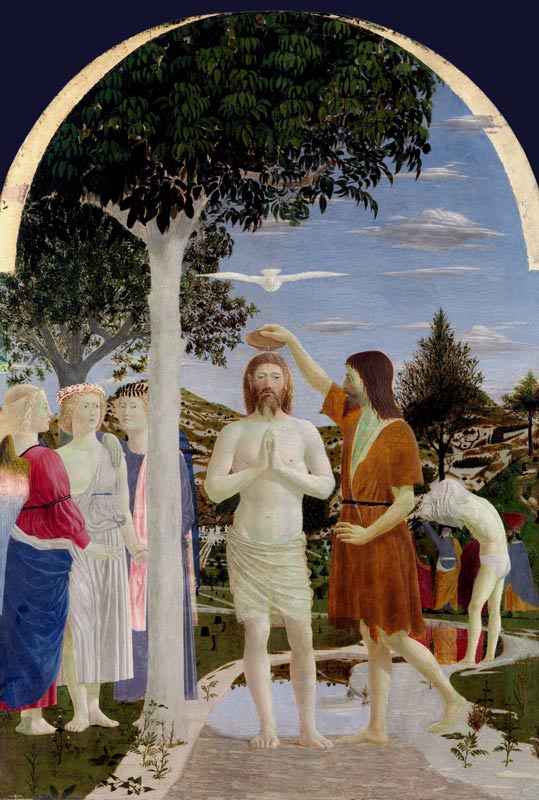 Il battesimo di Cristo nel Giordano - Dipinto di Piero della Francesca